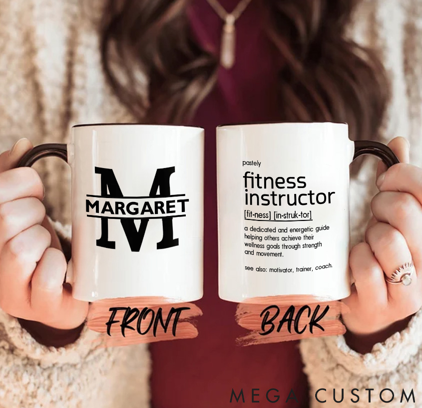 Personalized Fitness Instructor Coffee Cup Mug with Name and Motivational Definition Gift for Fitness Enthusiasts Bodybuilders and Gym Lovers