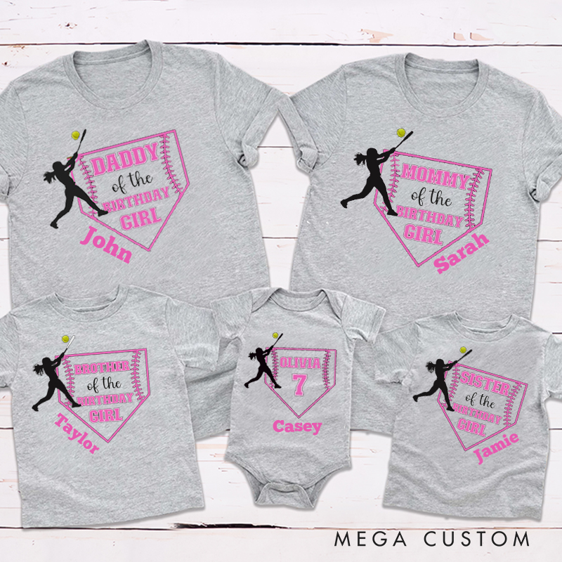 Personalized A Girl Play Softball on Shirt Birthday Party Family Matching Outfit