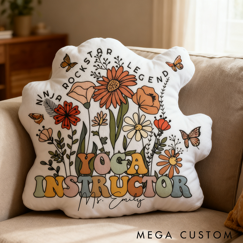 Personalized Yoga Instructor Pillow Funny Yoga Pillow Graphic 3D Print Custom Name with Floral Design for Yoga Lovers Cozy and Stylish Decor 