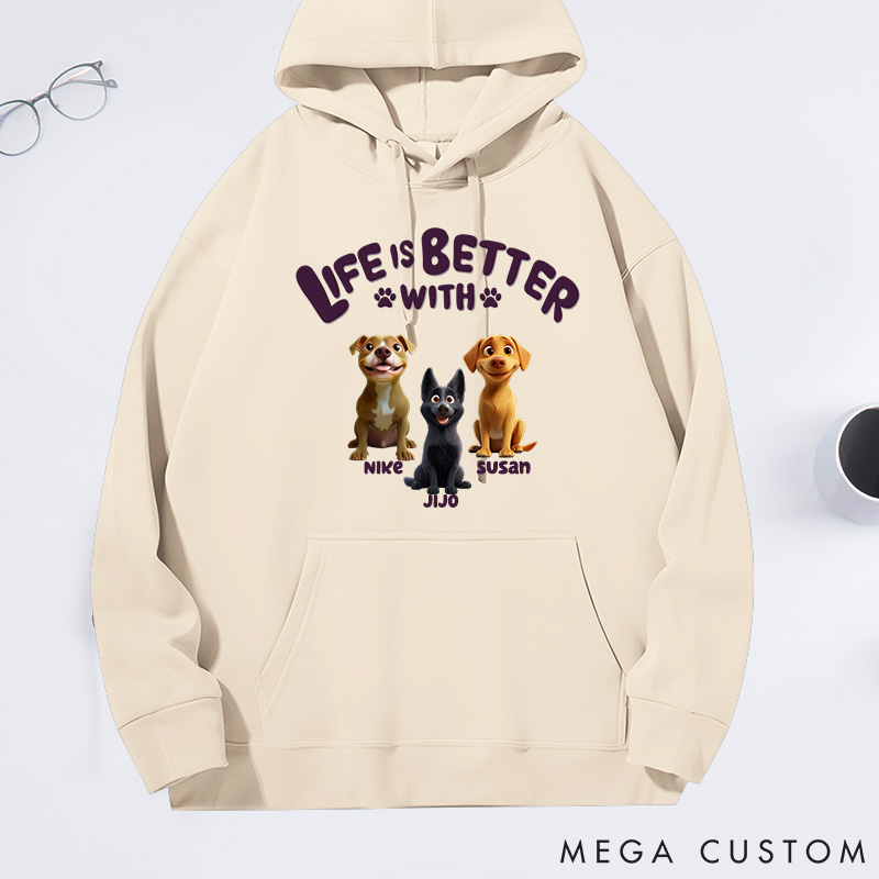 Personalized Dog Lover Life is Better Classic Hoodies