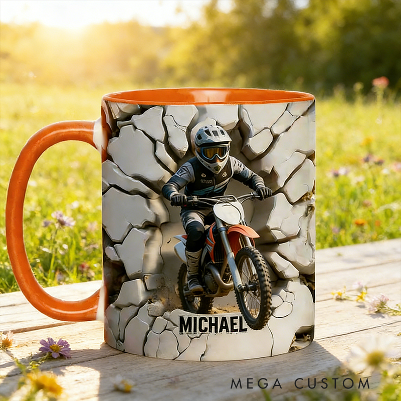 Personalized Biker Gifts Custom Name Dirt Bike Mug Color Inside Coffee Cup for Men Cool Motorcycle Racer Custom Gift