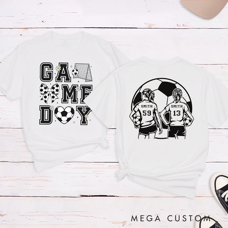 Personalized Game Day Soccer T-Shirt with Custom Name and Number Design