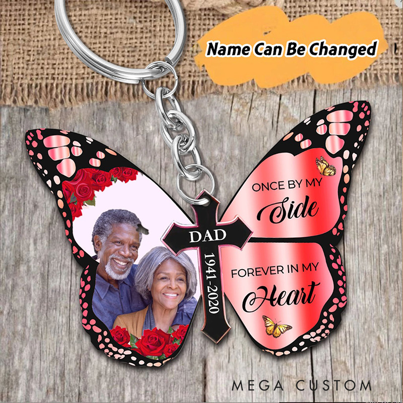 Personalized Butterfly Memorial Keychain Custom Photo Name Year Forever In Heart Keepsake