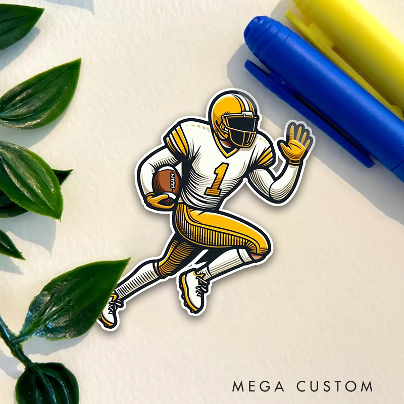 Personalized American Football Player Sticker with Custom Number for Sports Enthusiasts