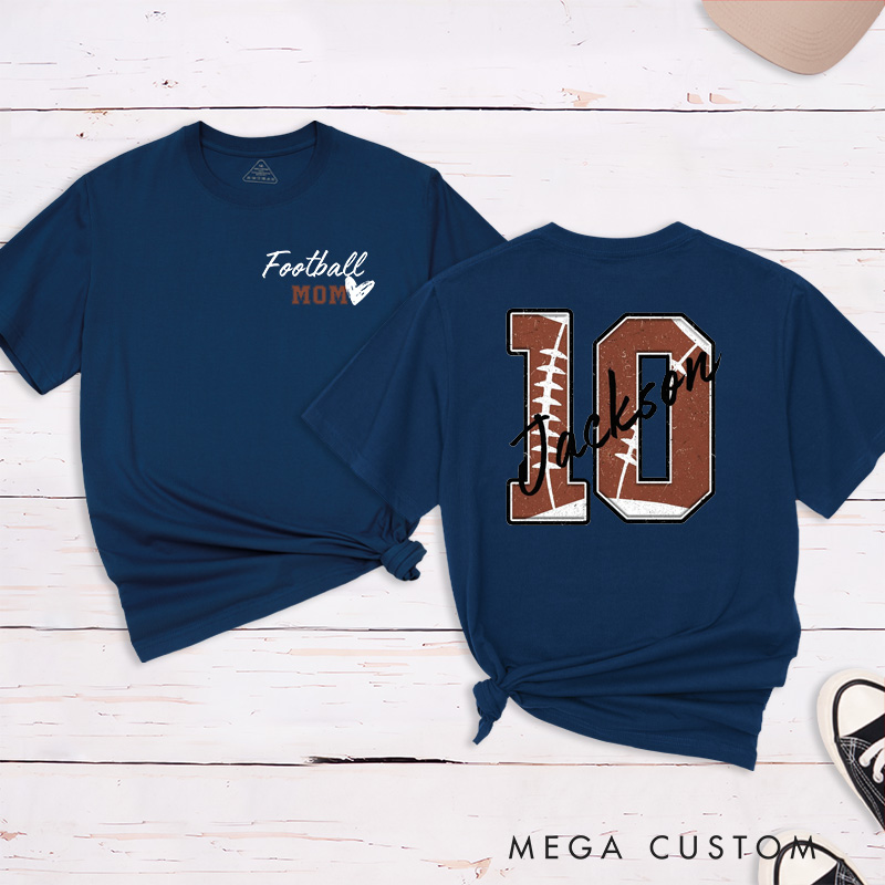 Personalized American Football and Rugby Mom T-Shirts with Custom Name and Number on the Back