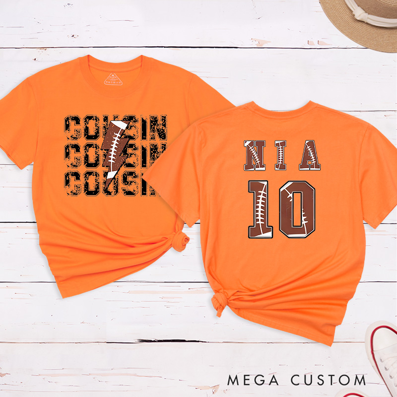 Personalized American Football and Rugby Cousin T-Shirts with Custom Name and Number
