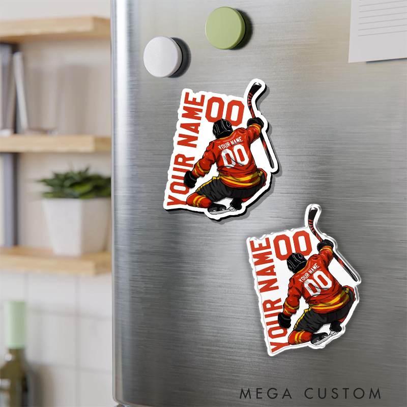 Personalized Hockey Celebration Fridge Magnet with Custom Name and Number