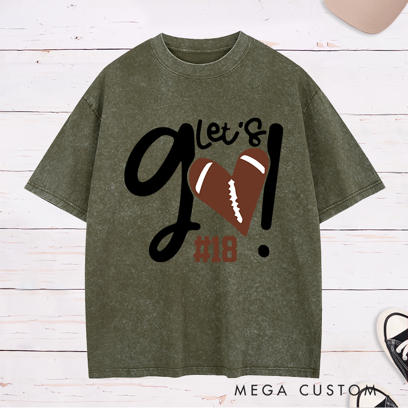 Personalized American Football and Rugby Washed T-Shirts Featuring Custom Number for Let’s Go