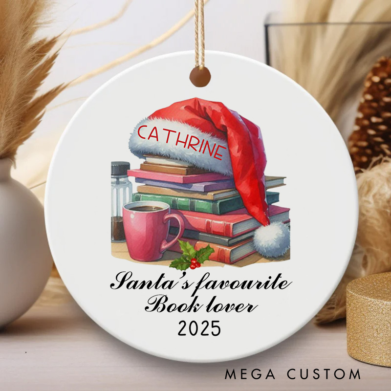 Personalized Santa's Favorite Book Lover Christmas Ornament Name Bookish Ornament Holiday Decor for Book Lovers Gift Librarian Gift