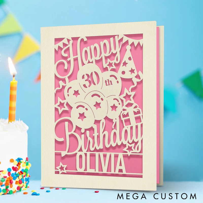 Personalized Happy Birthday Card Happy Birthday Card for Him Her Women Girl Boy Men Custom Name and Age Laser-Cut Design Unique Greeting Card for Birthday Celebrations and Gifts