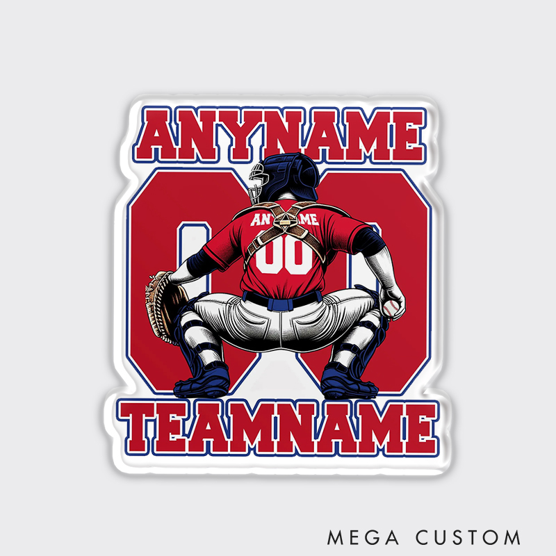 Personalized Catcher Baseball Fridge Magnet with Custom Name and Team Name 