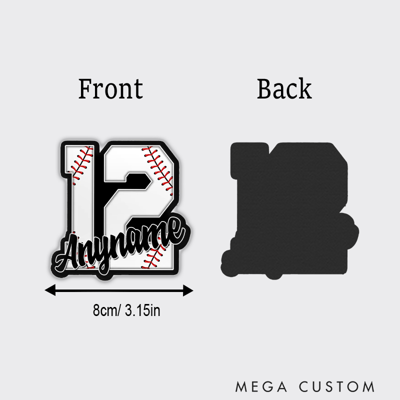 Personalized Baseball Fridge Magnet with Bold Number and Custom Name 