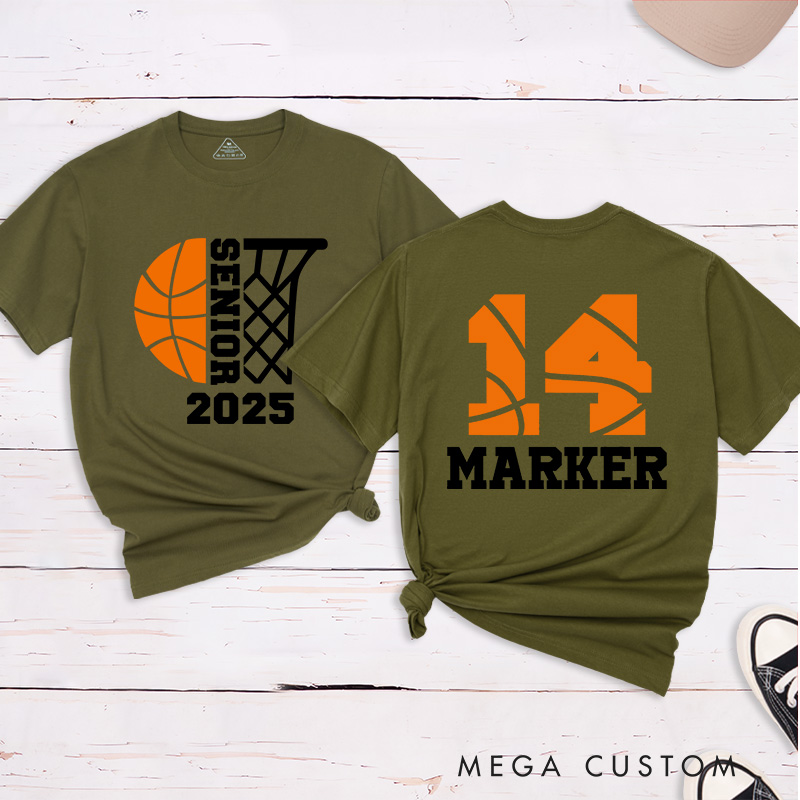 Personalized Campus Style Senior Basketball T-Shirt with Graduation Year Custom Name and Number Design