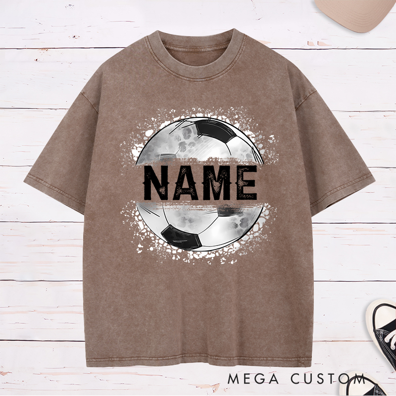 Personalized Athletic Washed T-Shirt with Soccer Ball Graphic and Name  