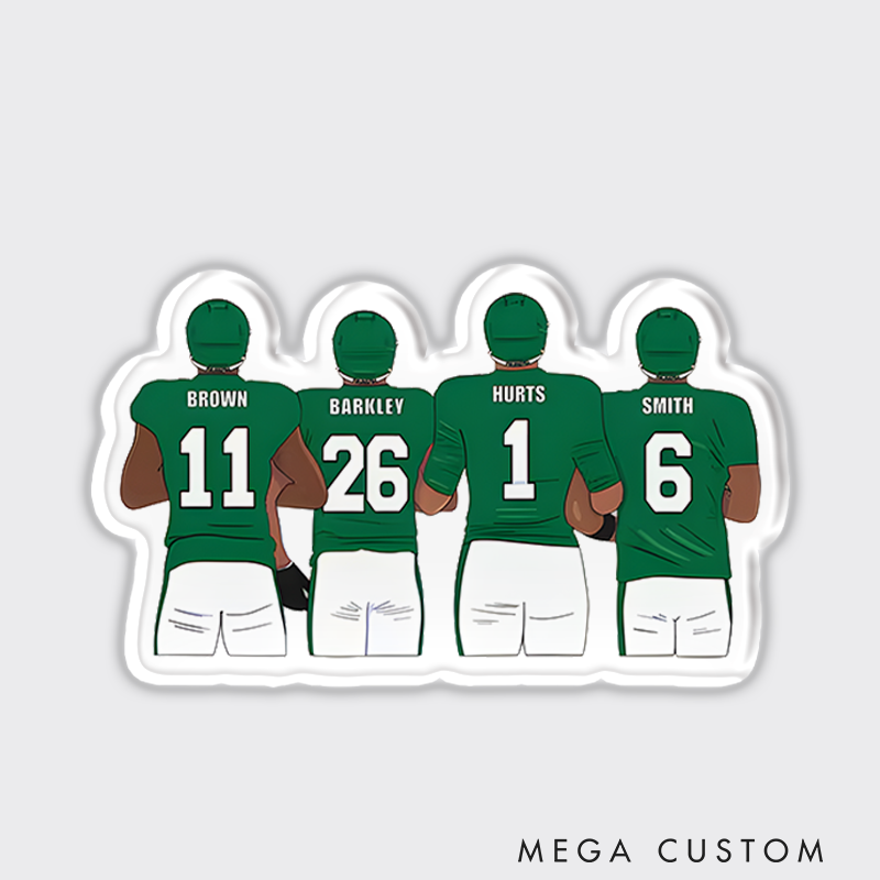 Personalized American Football 4 Player Fridge Magnet with Custom Name and Number for Fan Gifts