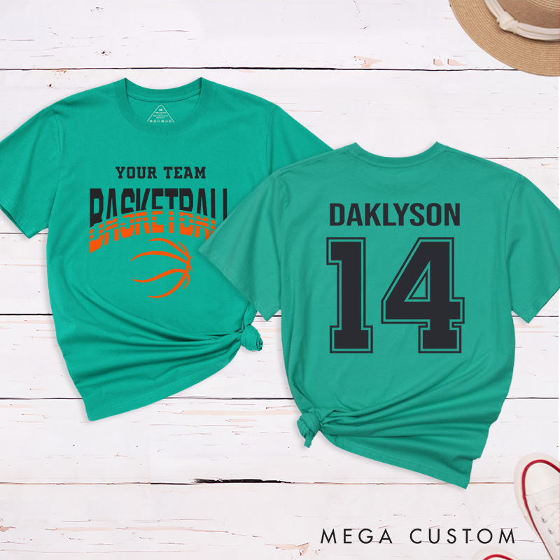 Personalized Basketball T-Shirt with Custom Team Name Player Name and Number Design on Front and Back
