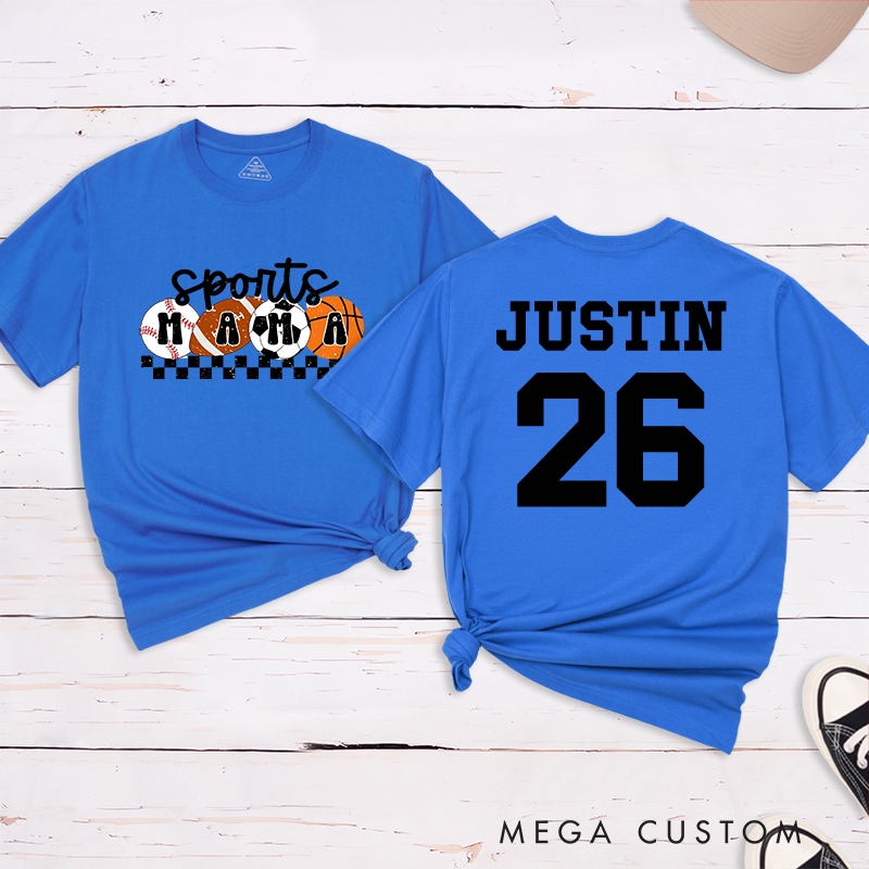 Personalized Sports Mama T-Shirt with Custom Name and Number