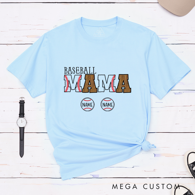 Personalized Baseball Mom T-Shirt With Kids Name