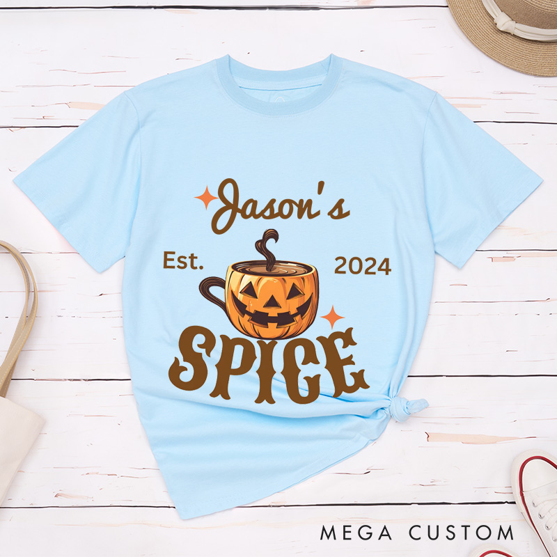 Personalized Spice and Pumpkin Coffee Mug Couple Halloween Matching T-Shirt Funny Matching Halloween Shirt Gift For Him and Her 