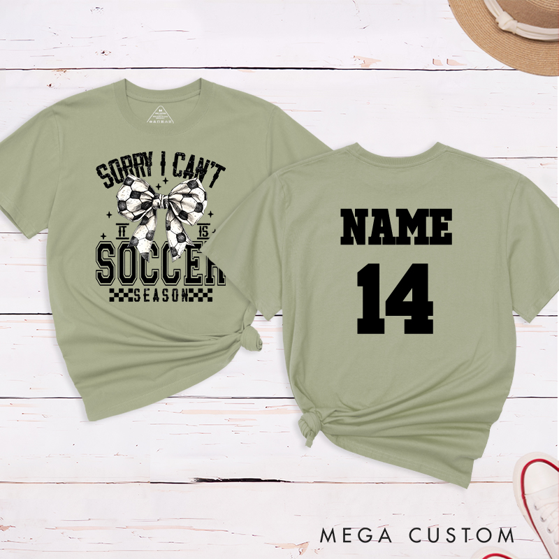 Personalized Soccer Season T-Shirt with Stylish Bow Design and Custom Name and Number