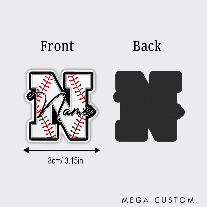 Personalized Baseball Fridge Magnet with Monogrammed Initial and Name 