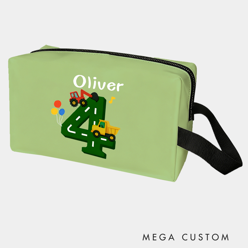 Personalized Number Cars Theme Custom Kids Name Number and Color Toiletry Bag for Kids Travel Gifts and Daily Use