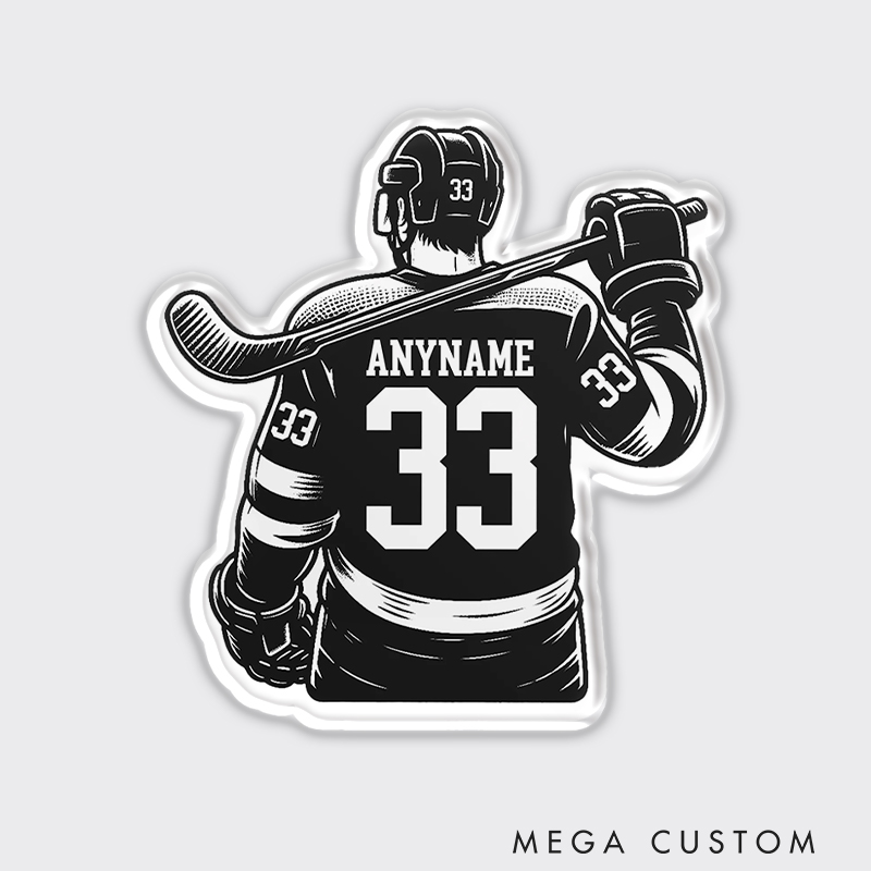 Personalized Hockey Player Back View Fridge Magnet and Custom Name and Number