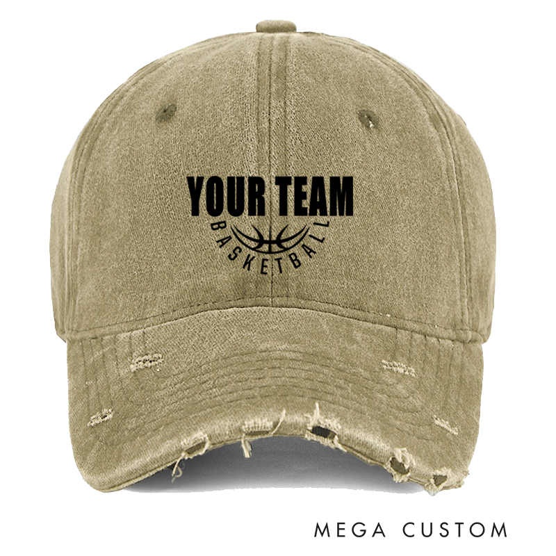 Personalized Basketball Team Distressed Cap with Customizable Team Name Design