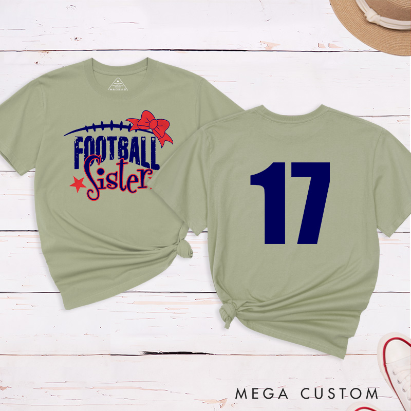 Personalized American Football and Rugby Bow Sister T-Shirts with Custom Numbers