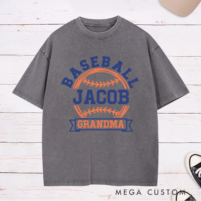 Personalized Baseball Washed T-Shirt Featuring Family Title and Player Name