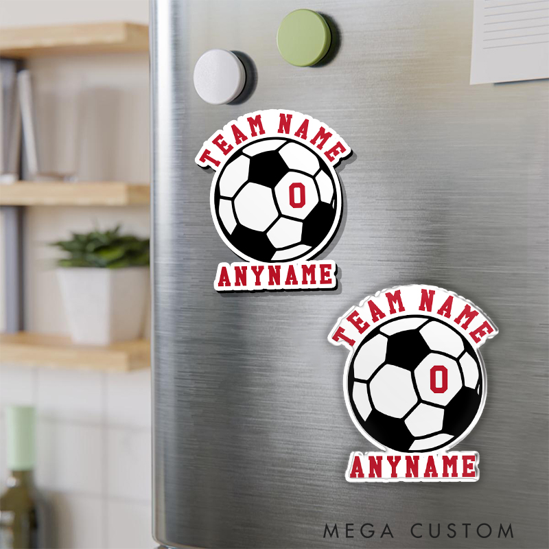 Personalized Soccer Team Fridge Magnet Custom Ball Design with Name and Number 