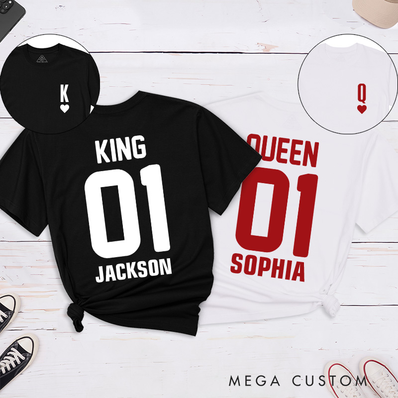 Personalized Couple Playing Cards King 01 and Queen 01 Matching T-Shirt Valentine's Day T-Shirt for Husband Wife Boyfriend Girlfriend for Hubby Wifey