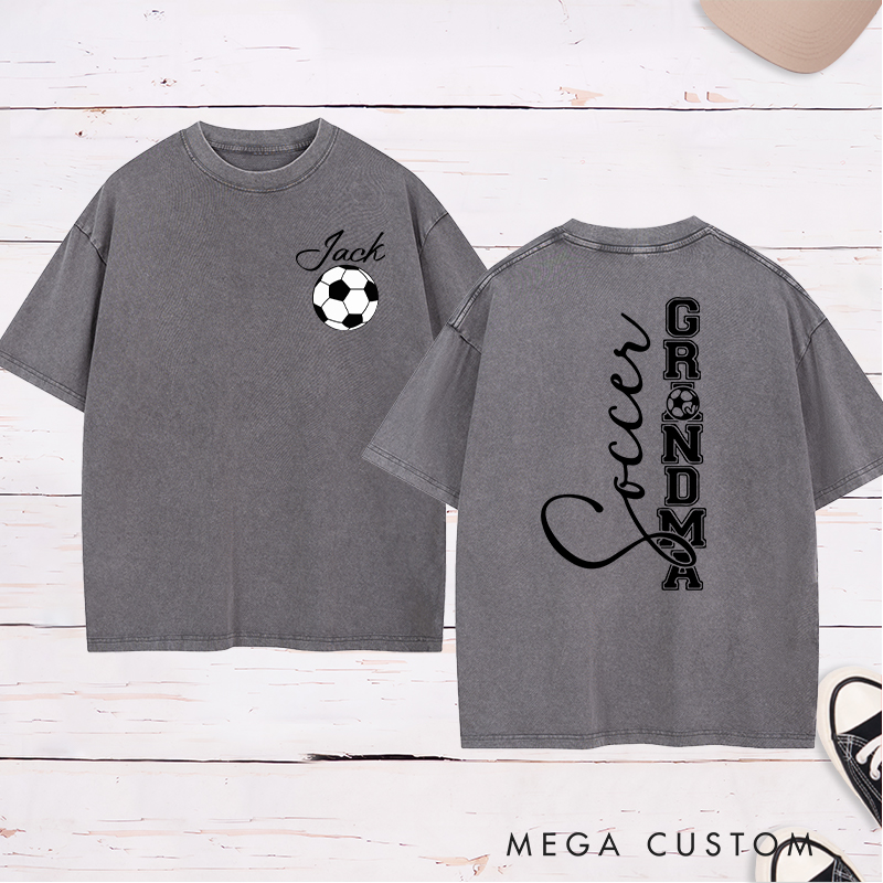 Personalized Soccer Grandma Washed T-Shirt with Custom Name