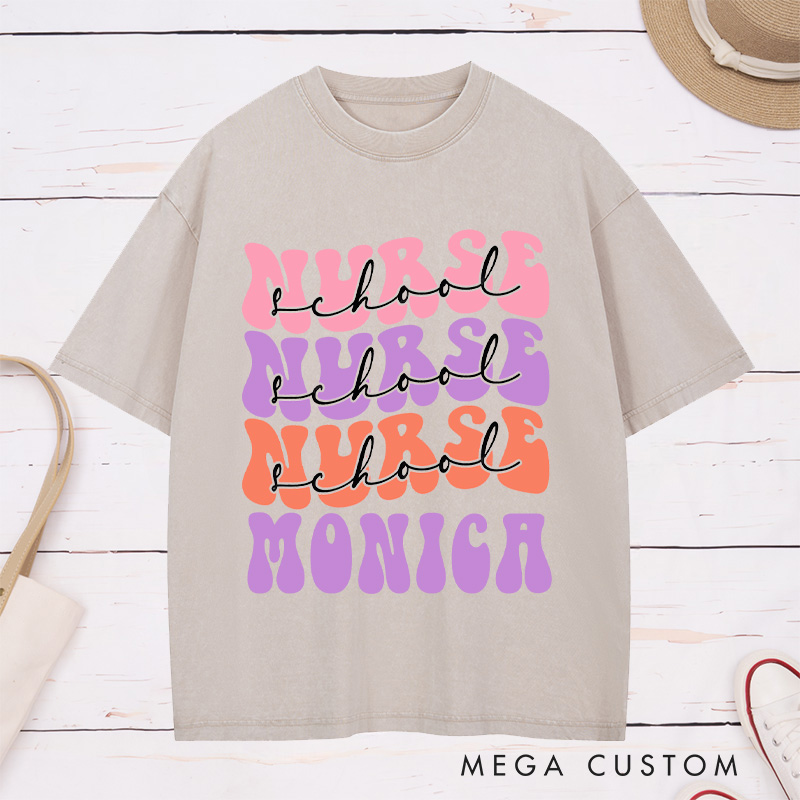Personalized Nurse Washed T-Shirt Customized Nurse School Design Washed T-Shirt 