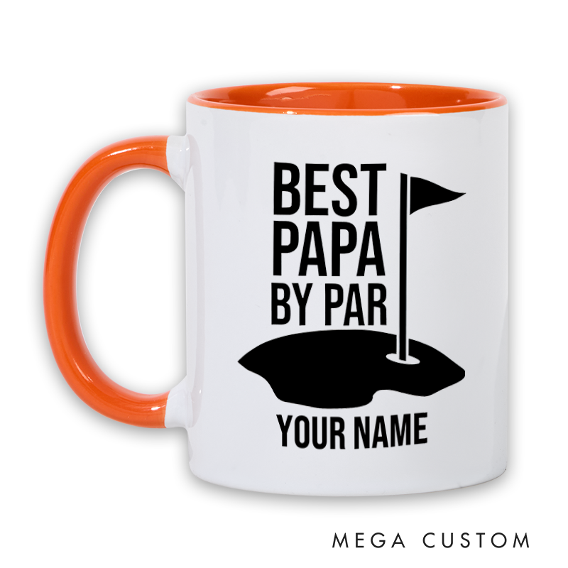 Personalized Golf Mug with Custom Name Best Papa By Par Design Durable Ceramic and Two Tone Handle Perfect for Golf Enthusiasts and Gift Giving