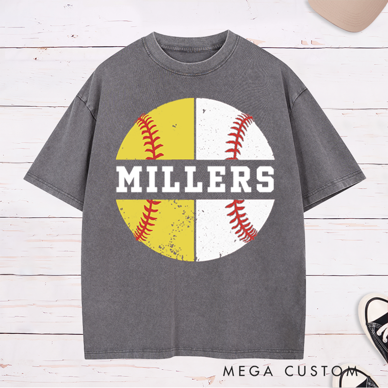 Personalized Baseball and Softball Washed T-Shirt with Name