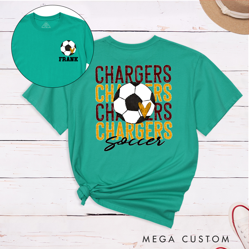 Personalized Soccer T-Shirt with Team Name Repeat Design and Custom Name & Number