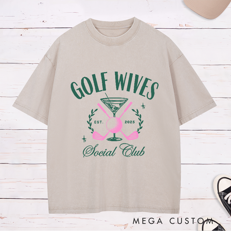 Personalized Golf wives Washed T-Shirt with Custom Year Unique Gift for Golf Lovers Anniversary or Birthday Shirt for Wife