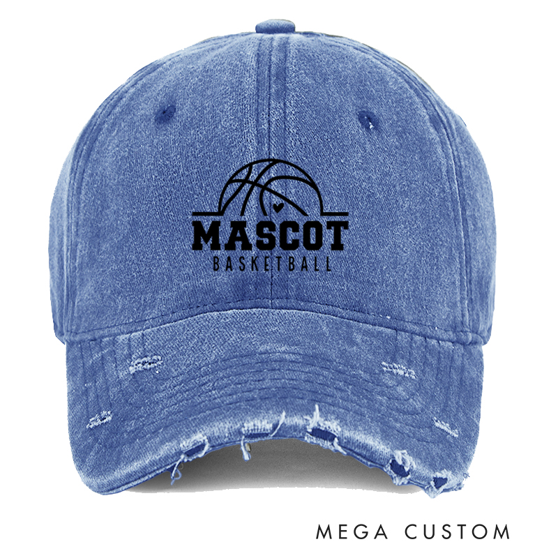 Personalized Mascot Basketball Distressed Cap with Custom Team Name and Minimalist Basketball Logo Design
