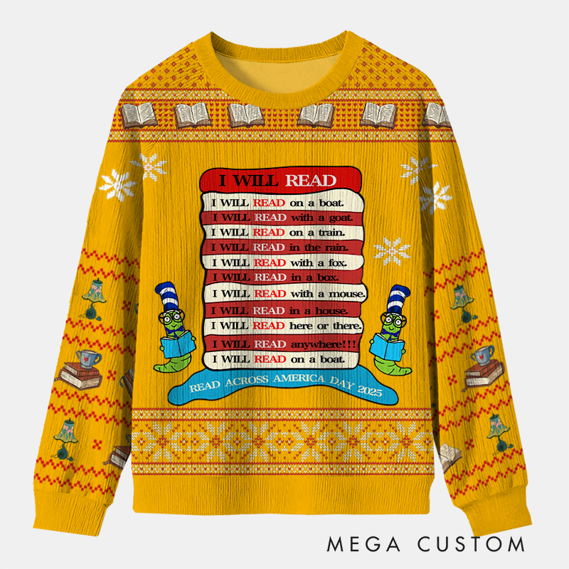 Personalized Reading Joy Anywhere Ugly Sweater Holiday Gift for Book Lover