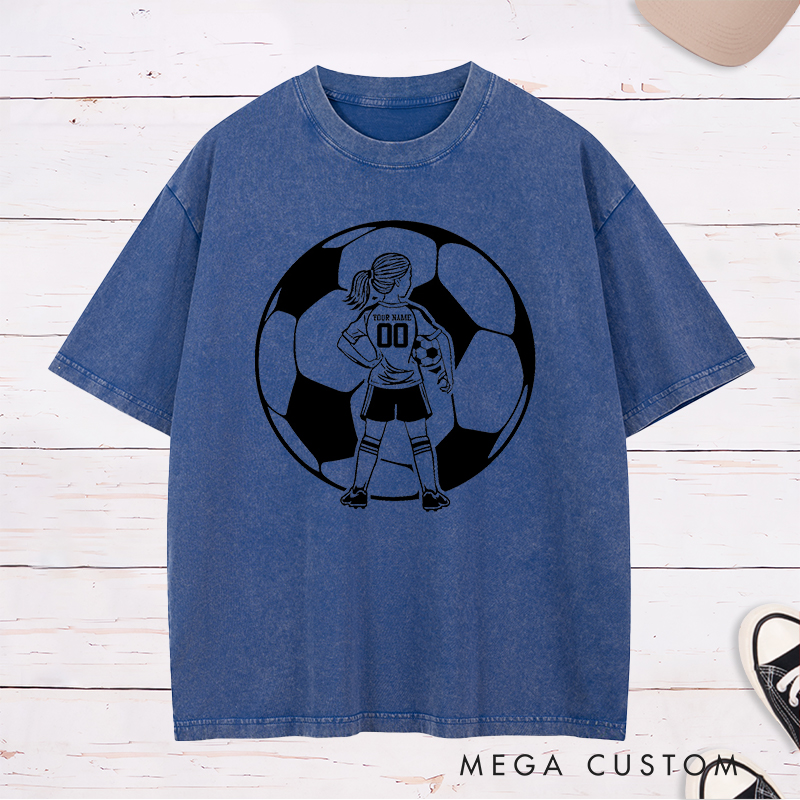 Personalized Soccer Washed T-Shirt for Girls with Custom Name and Number