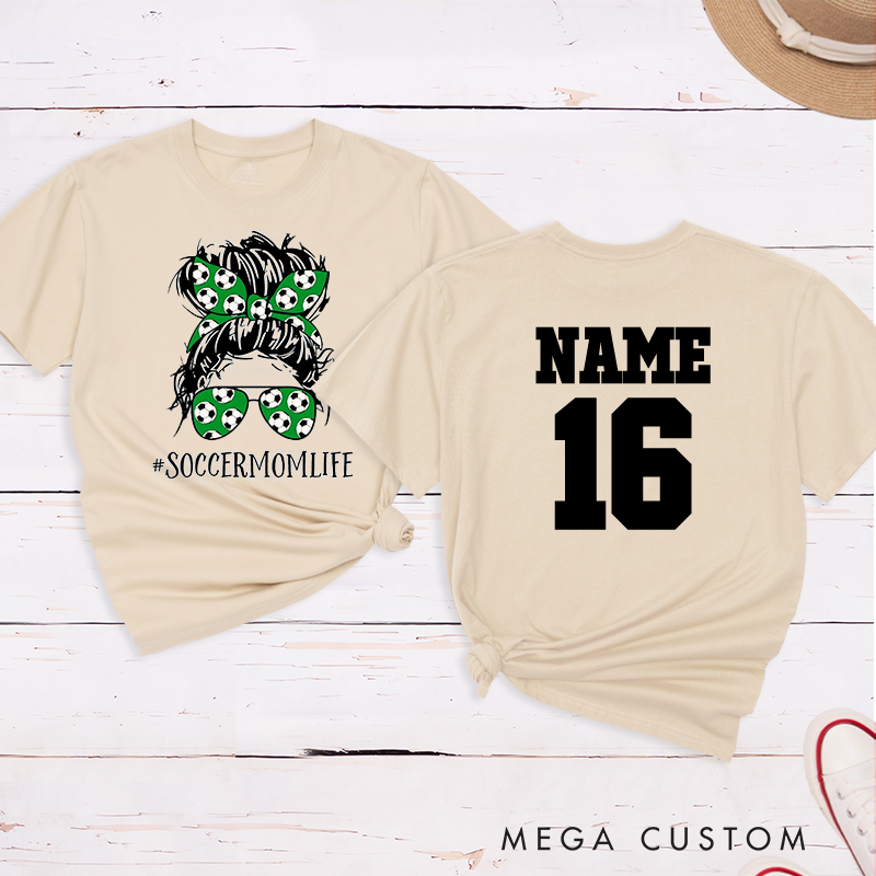 Personalized “Soccer Mom Life” T-Shirt with Custom Name and Number