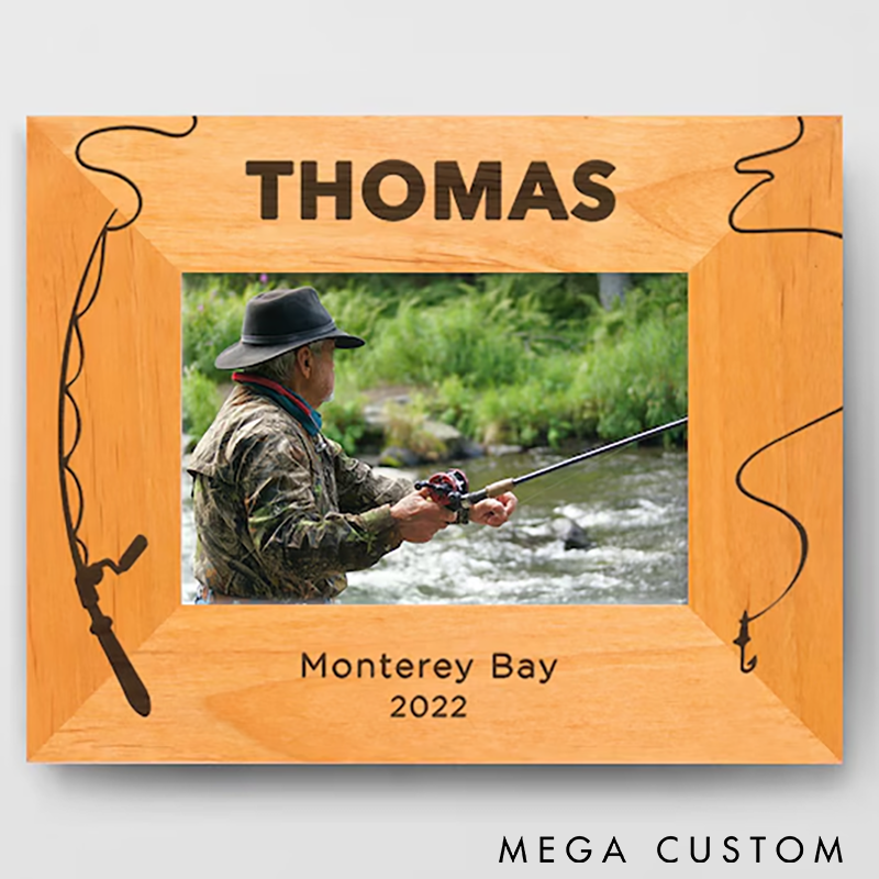 Personalized Fishing Photo Frame Fishing Wood Picture Frame Custom Name and Place Perfect for Capturing Fishing Memories