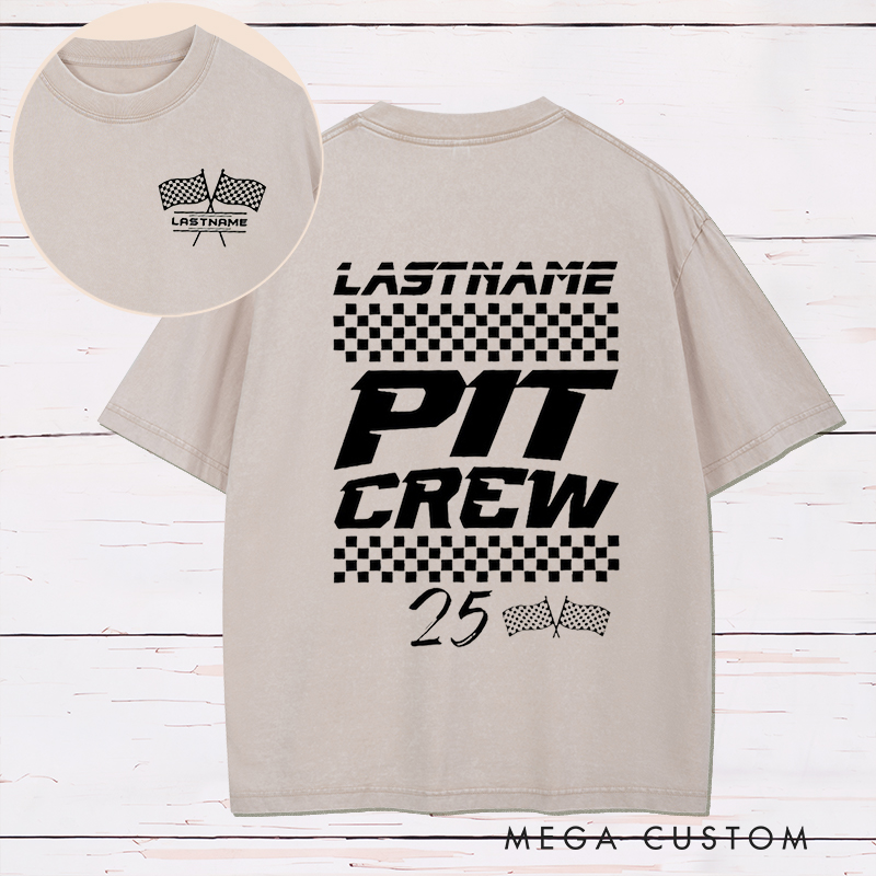 Personalized Racing Pit Crew Washed T‑Shirt Custom Name and Number Two‑Sided Race Team Shirt Family Support Crew Outfit