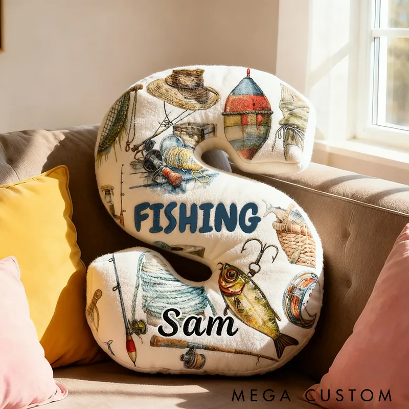 Personalized Fishing Pillow Custom Name Pillow with Fishing Gear Graphic 3D Print Perfect Gift for Fishing Enthusiasts and Cozy Home Decor 