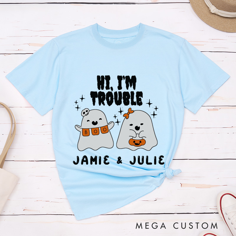 Personalized Halloween Where I Go Trouble Follows Cute Ghost Couple Matching Shirt 