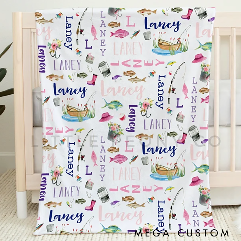 Personalized Fishing Blanket Fishing Blanket for Girls Custom Fishing Blanket Fishing Name Blanket Colorful Fishing Gear Design Perfect Gift for Anglers