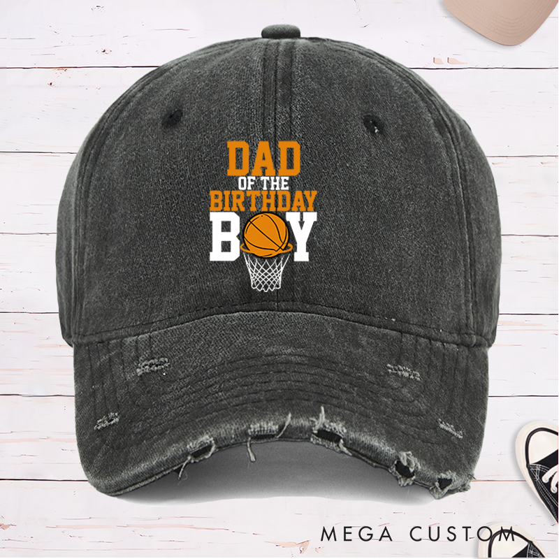 Personalized Distressed Denim Cap with Custom Title for Birthday Celebration and Basketball Design
