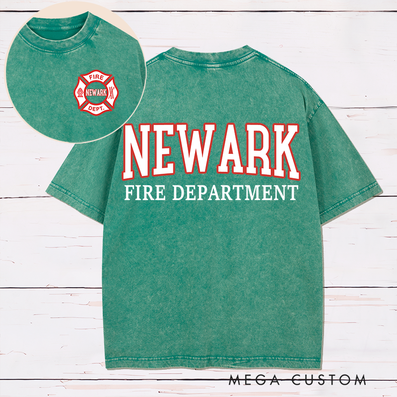 Personalized Firefighter Washed T-Shirt with Fire Department Design Gift for Firefighters