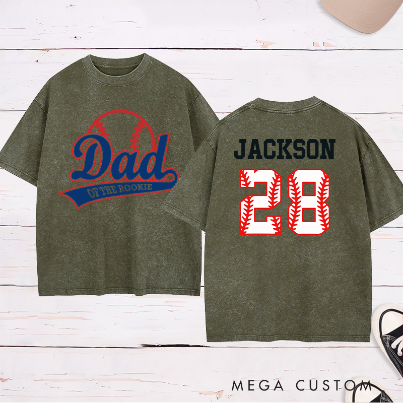 Personalized Baseball Name and Number Washed T-Shirt for Dad